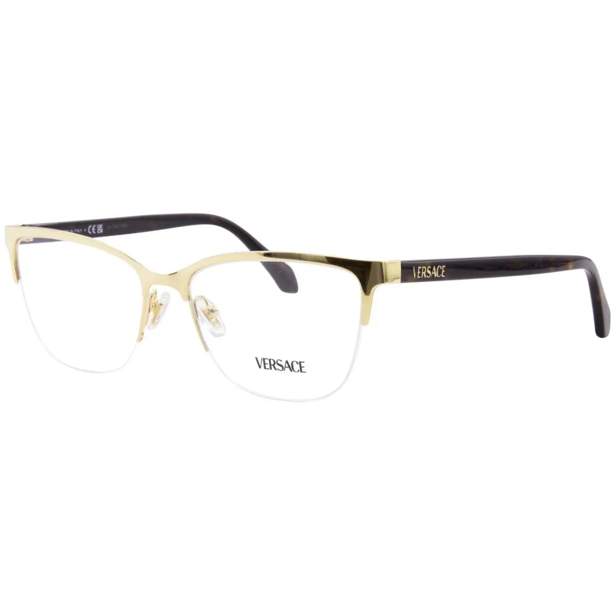 Versace VE1304 1460 Eyeglasses Frame Women`s Gold Semi Rim Cat Eye Style 52mm