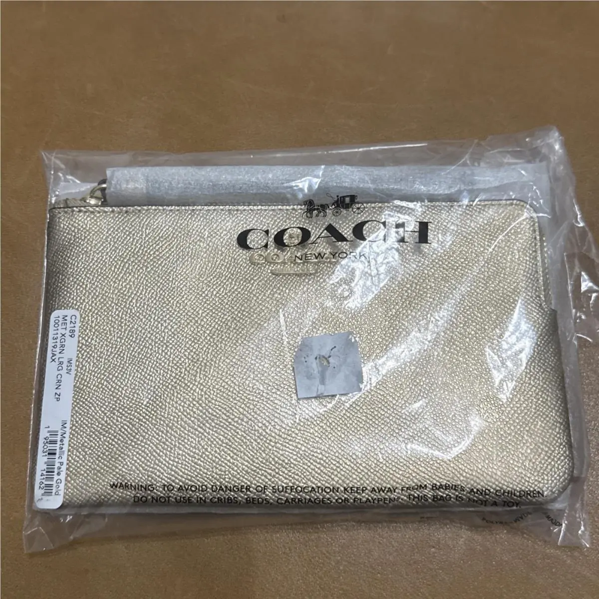 Coach Corner Zip Wristlet Metallic Pale Gold Large Corner Zip