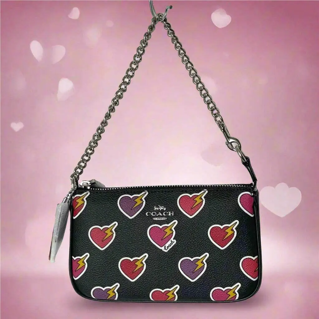 Coach Nolita 19 CW452 Bolt Heart Black Shoulder Bag Wristlet Clutch Orgpkg