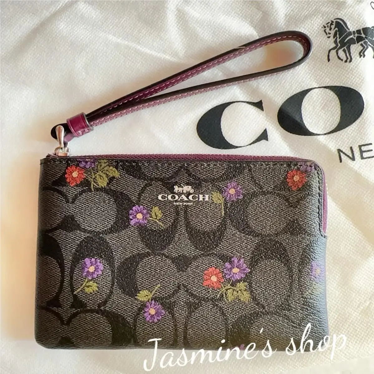 Coach Corner Zip Wristlet with Floral Print CM867