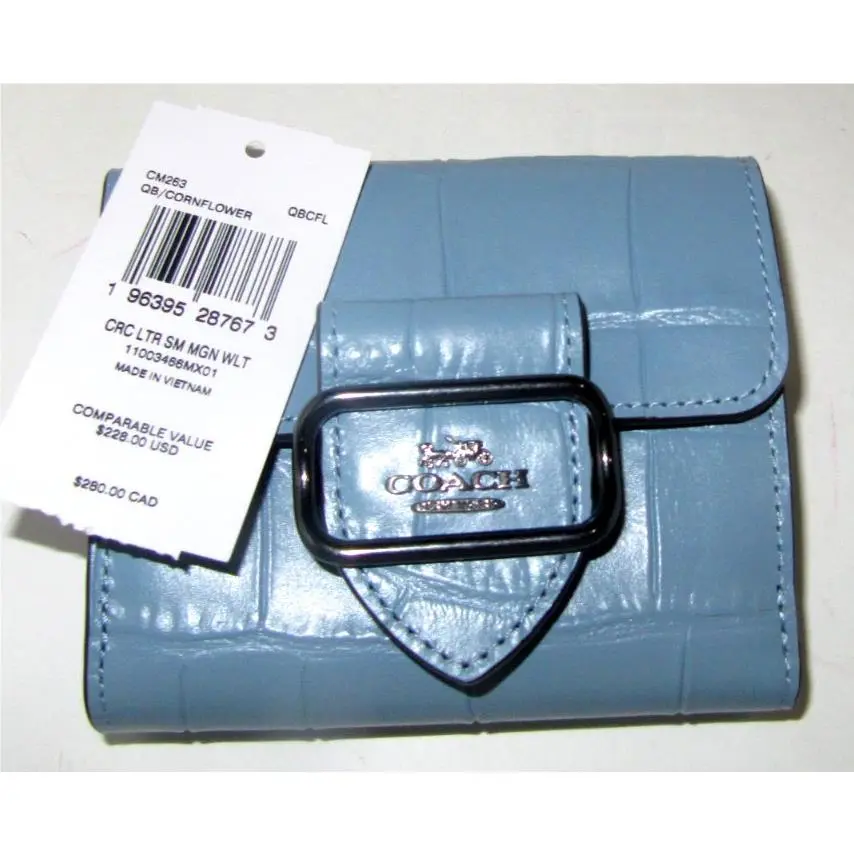 Coach CM263 Small Crocodile Embossed Leather Morgan Wallet Cornflower Blue