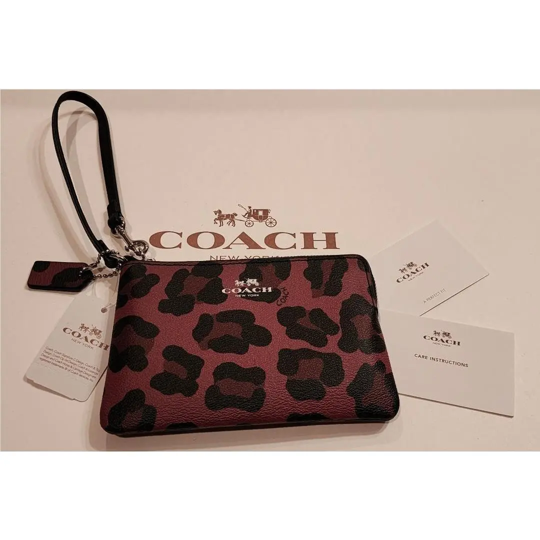 Coach Cranberry Ocelot Print Corner Zip Wristlet - F64238