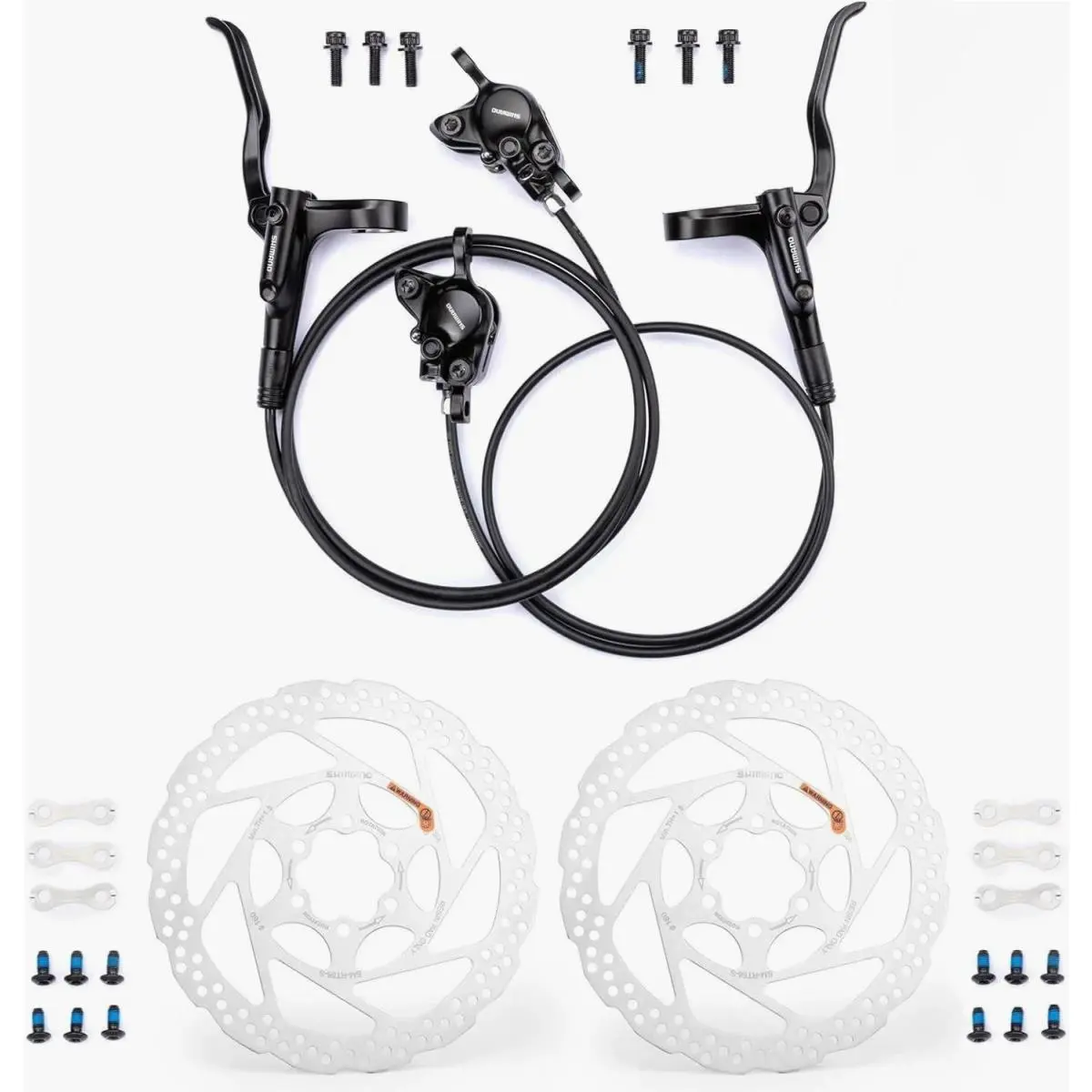 Shimano Altus MT200 Hydraulic Disc Brakes Set Front Rear + 2 RT56-180mm Rotors