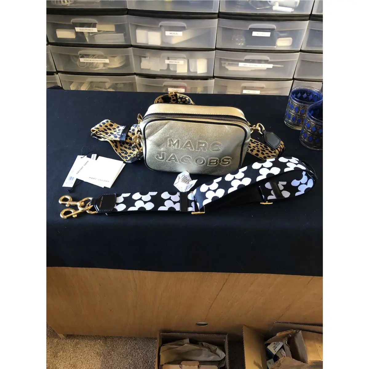 Gold Marc Jacobs M0014465 2way Shoulder Bag Camera Bag Clutch Bag W/ Two Straps