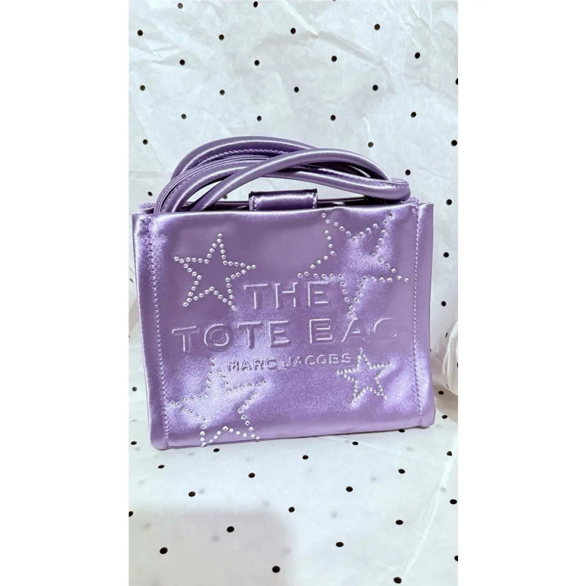 Marc Jacob Mini Satin Crystal Star Logo Tote Bag Handbag Purple Lilac