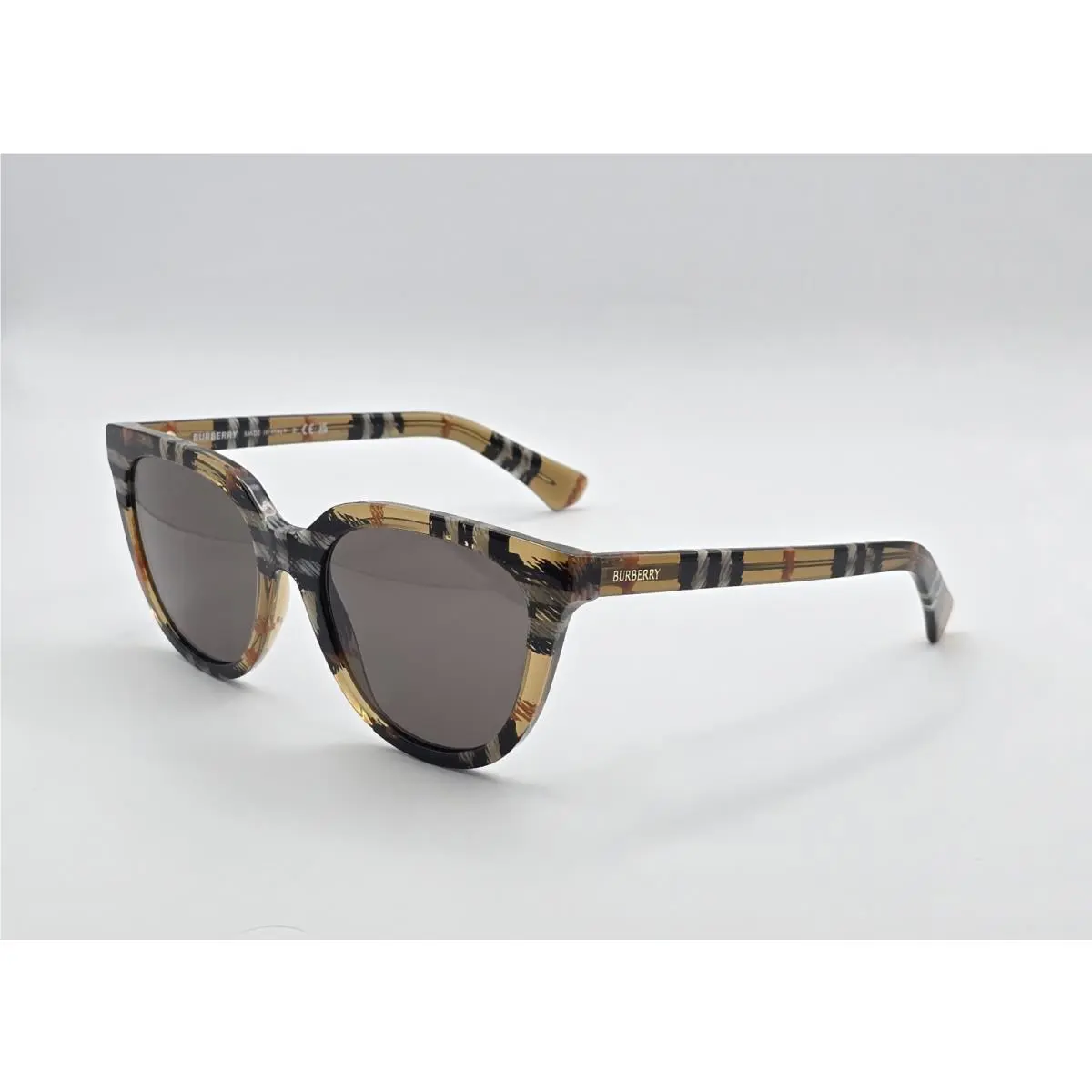 Burberry BE4469 4163-73 Check Sand Frame Dark Brown Lens Women`s Sunglasses