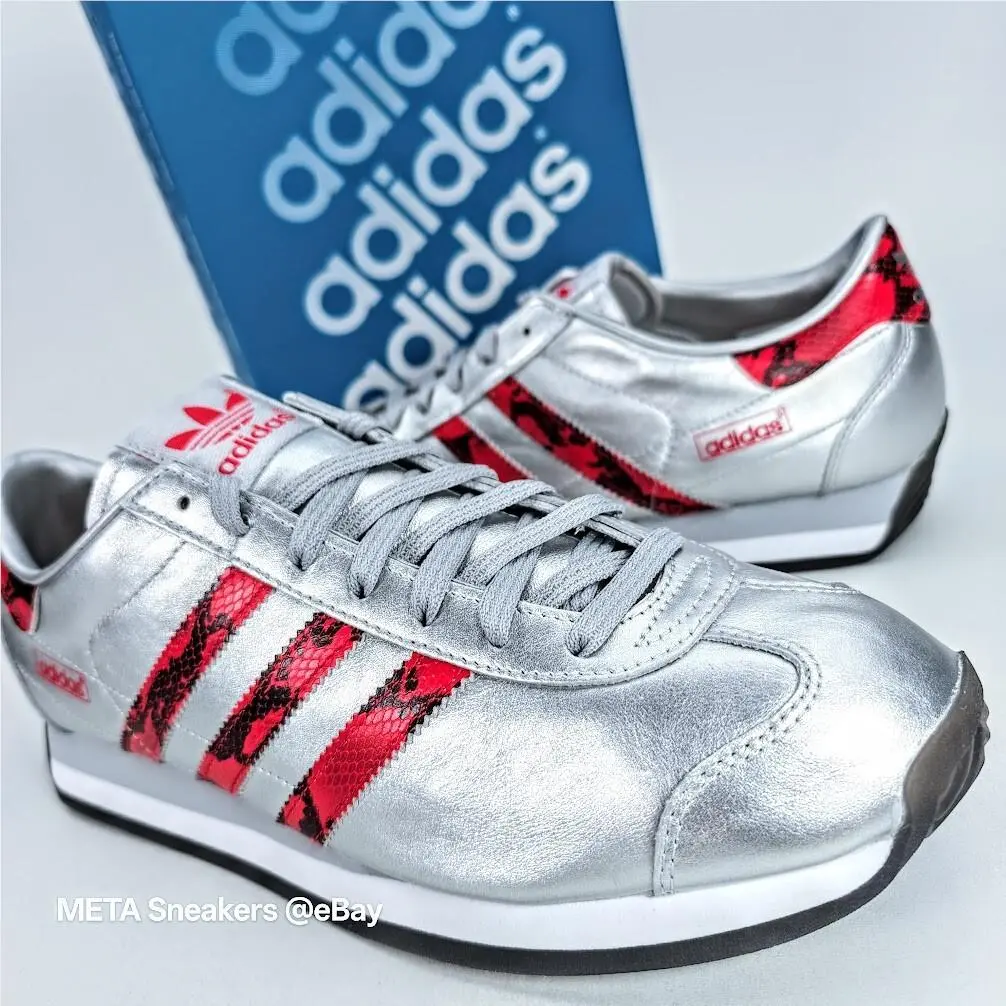 Adidas US 11.5 Men`s Silver Black Red Snakeskin Retro Country Japan JP7088