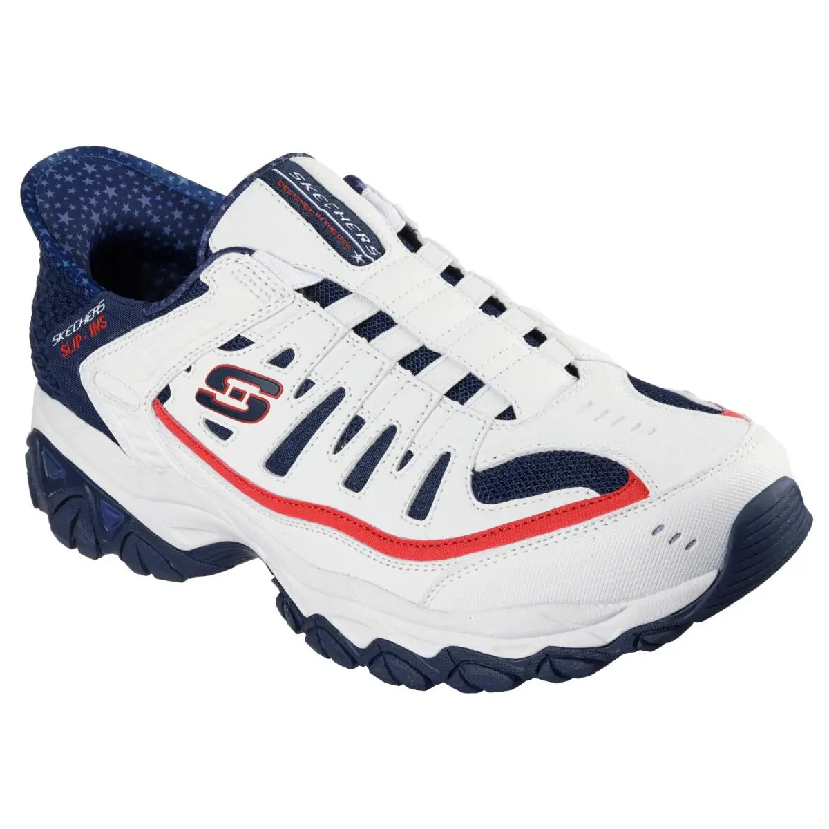 Men`s Skechers Hands Free Slip-ins: After Burn - Old Liberty Shoes - White/Blue