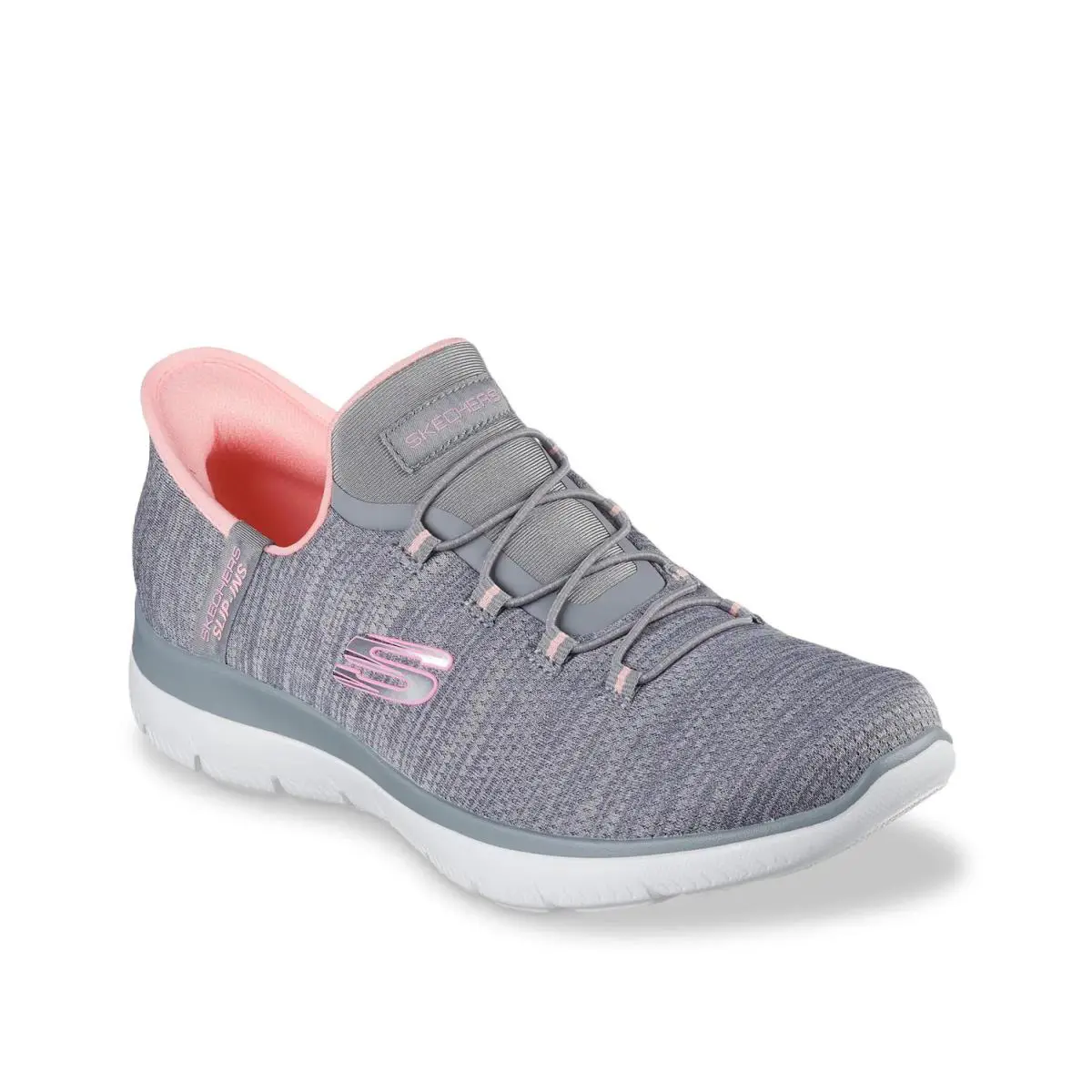 Woman`s Athleisure Skechers Athletic Sneakers - Grey/Coral