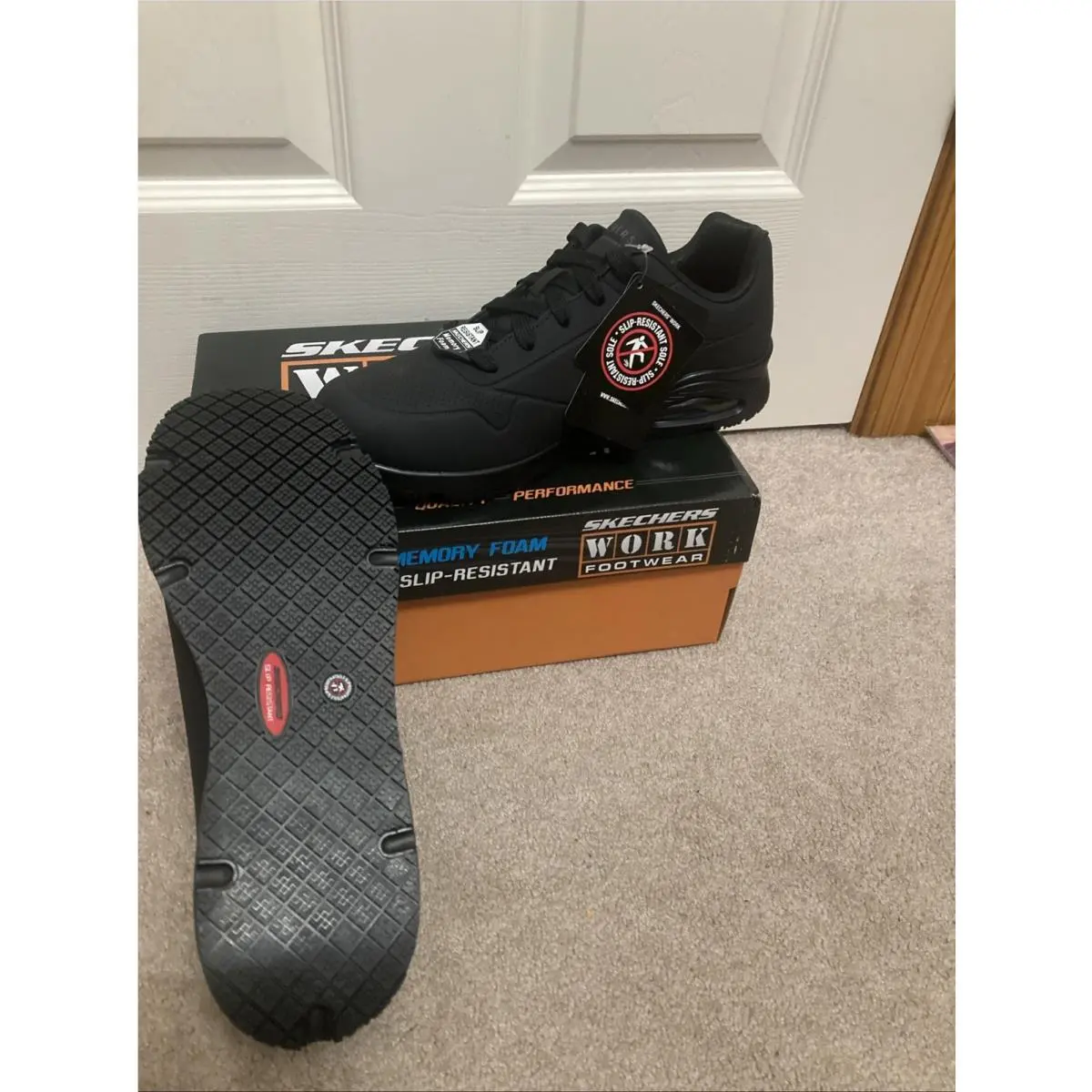 Men Size 10 Skechers Work Relaxd Fit Slip Resistant Uno Memory Foam 200054 Black