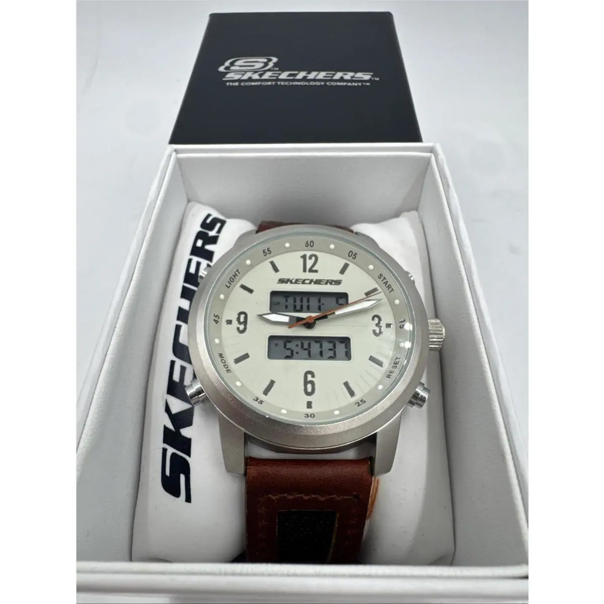 Skechers Crestmoore Men’s 50mm Brown Leather Analogue-digital Watch SR5183