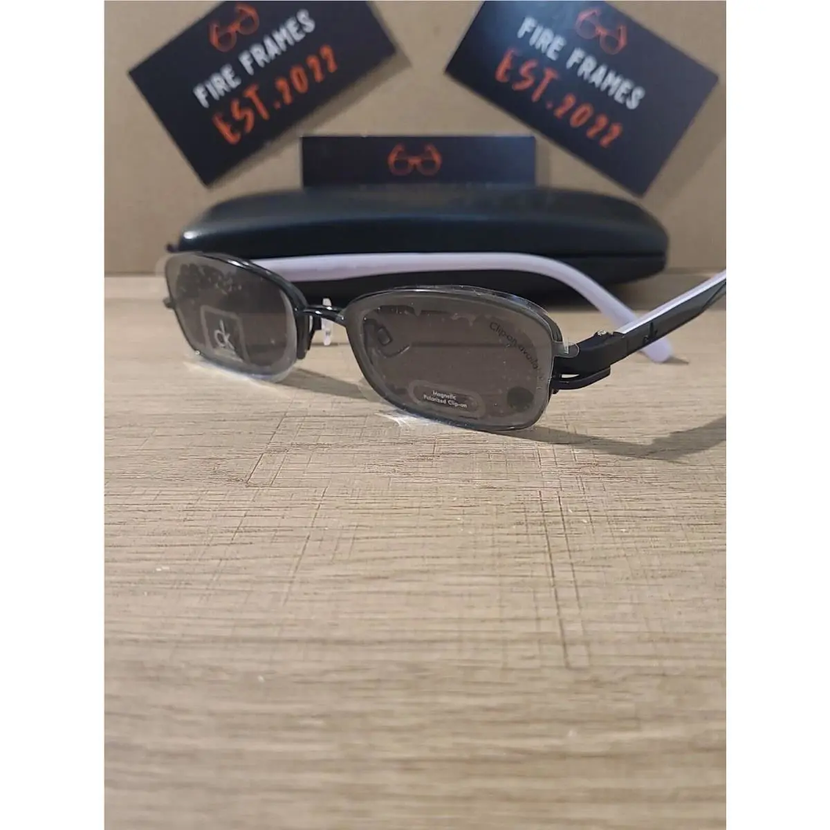 Calvin Klein CK5290MGB 001 Black Half Rim Frames w. Polarized Clip-on 50-17-135