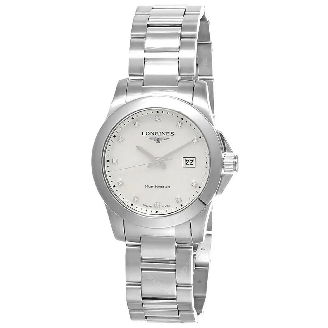 Longines Conquest Quartz 30mm White Mop Dial SS Women`s Watch L3.376.4.87.6