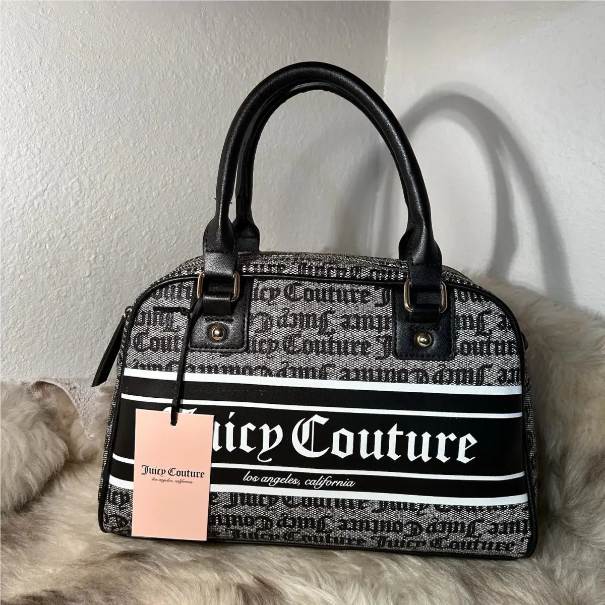 Juicy Couture Fashionista Bowler Bag Satchel Crossbody - Black Beige