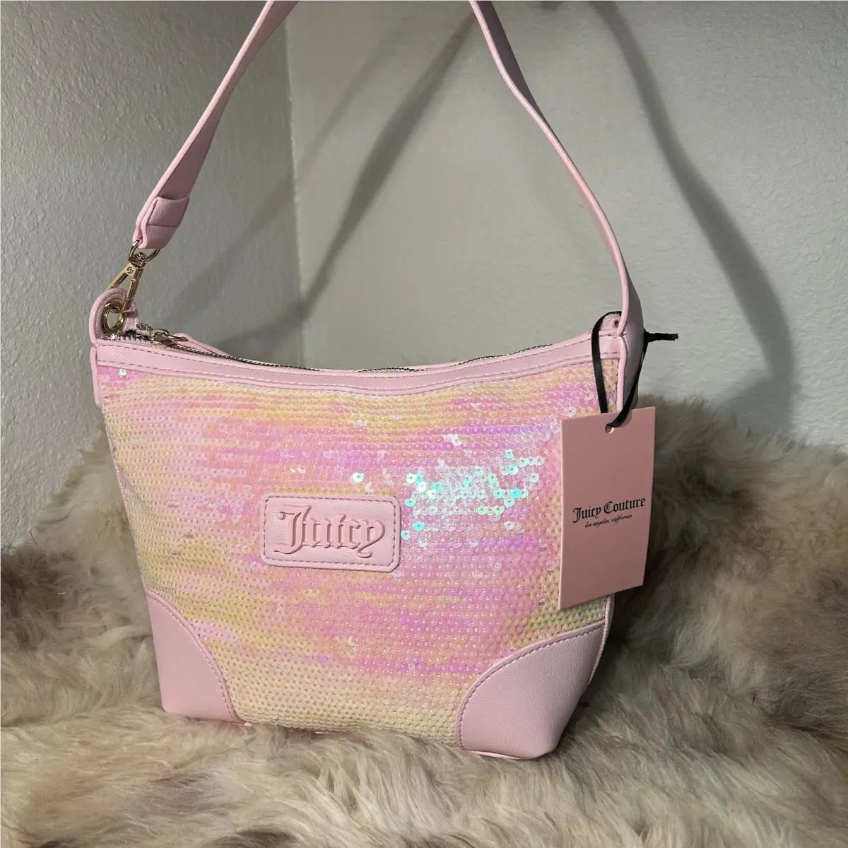 Juicy Couture Blank Canvas Shoulder Bag - Lt Pink 7 Sequins