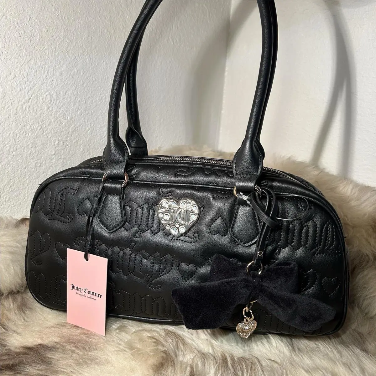 Juicy Couture Lovely Girl Satchel - Liquorice Black - Quilted Hearts Logo