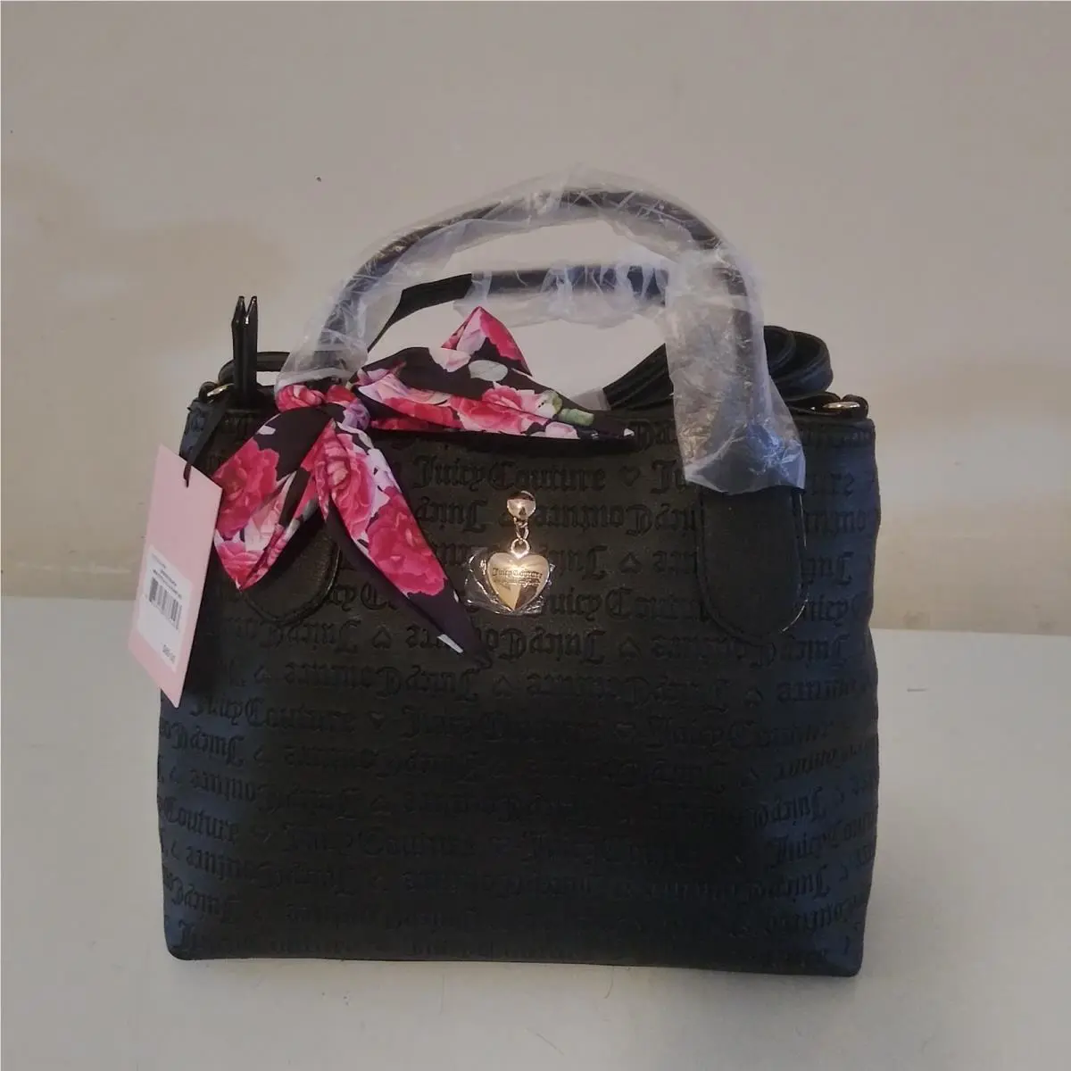 Juicy Couture Deboss Black Mini Tote with Scarf CC Charm