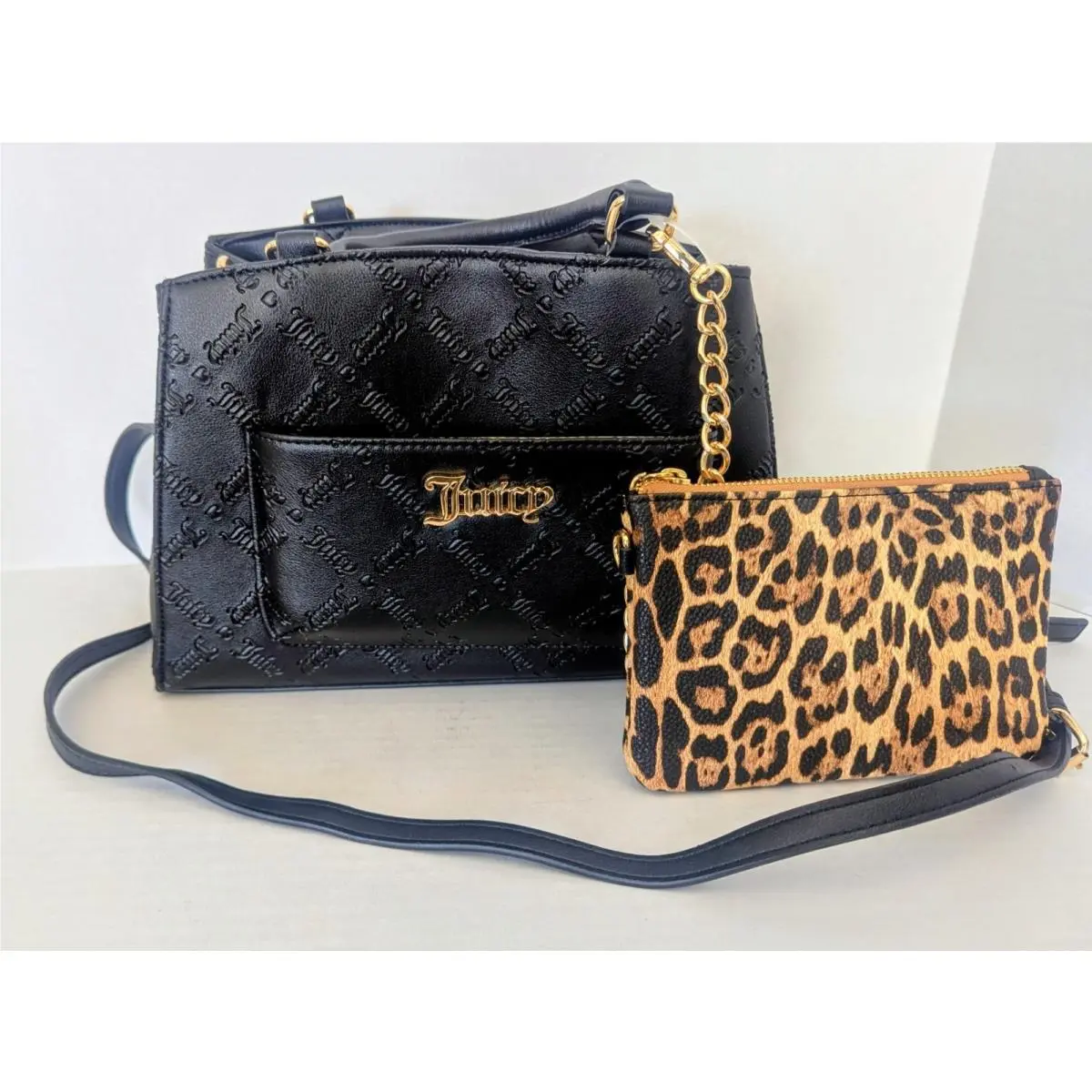Juicy Couture Bag Pull Out Pouch Satchel - Black Leopard