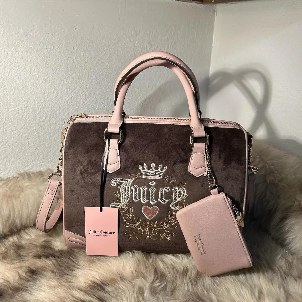 Juicy Couture Heritage Satchel / Crossbody - Chocolate Velour
