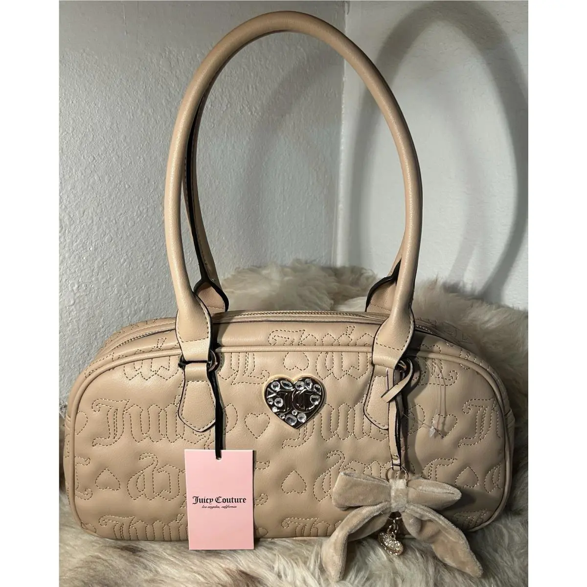 Juicy Couture Lovely Girl Satchel - Pecan - Quilted Hearts Logo