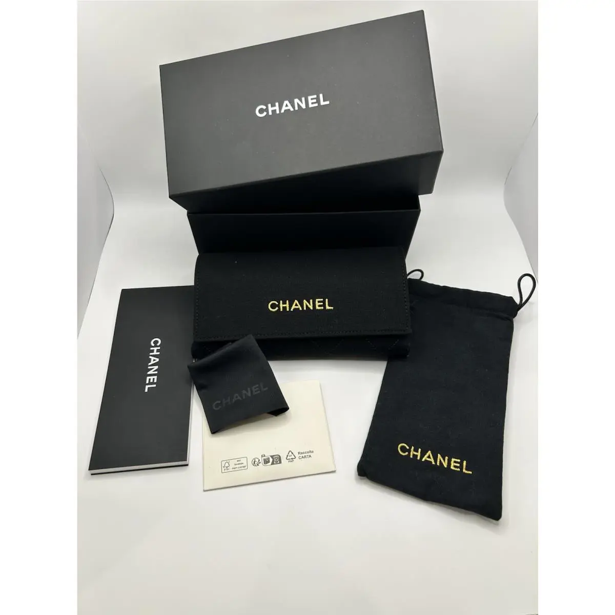 Chanel Black Sunglasses / Eyeglasses Case Soft + Pouch+cloth+papers