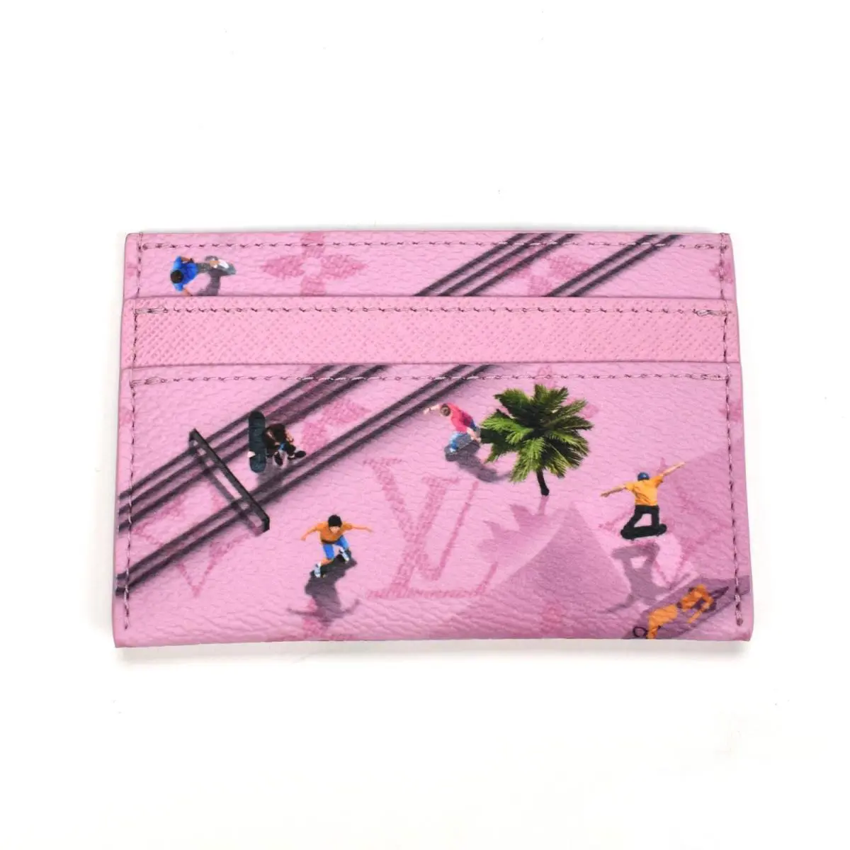 Louis Vuitton Skateboard Monogram Double Card Holder Wallet Pink