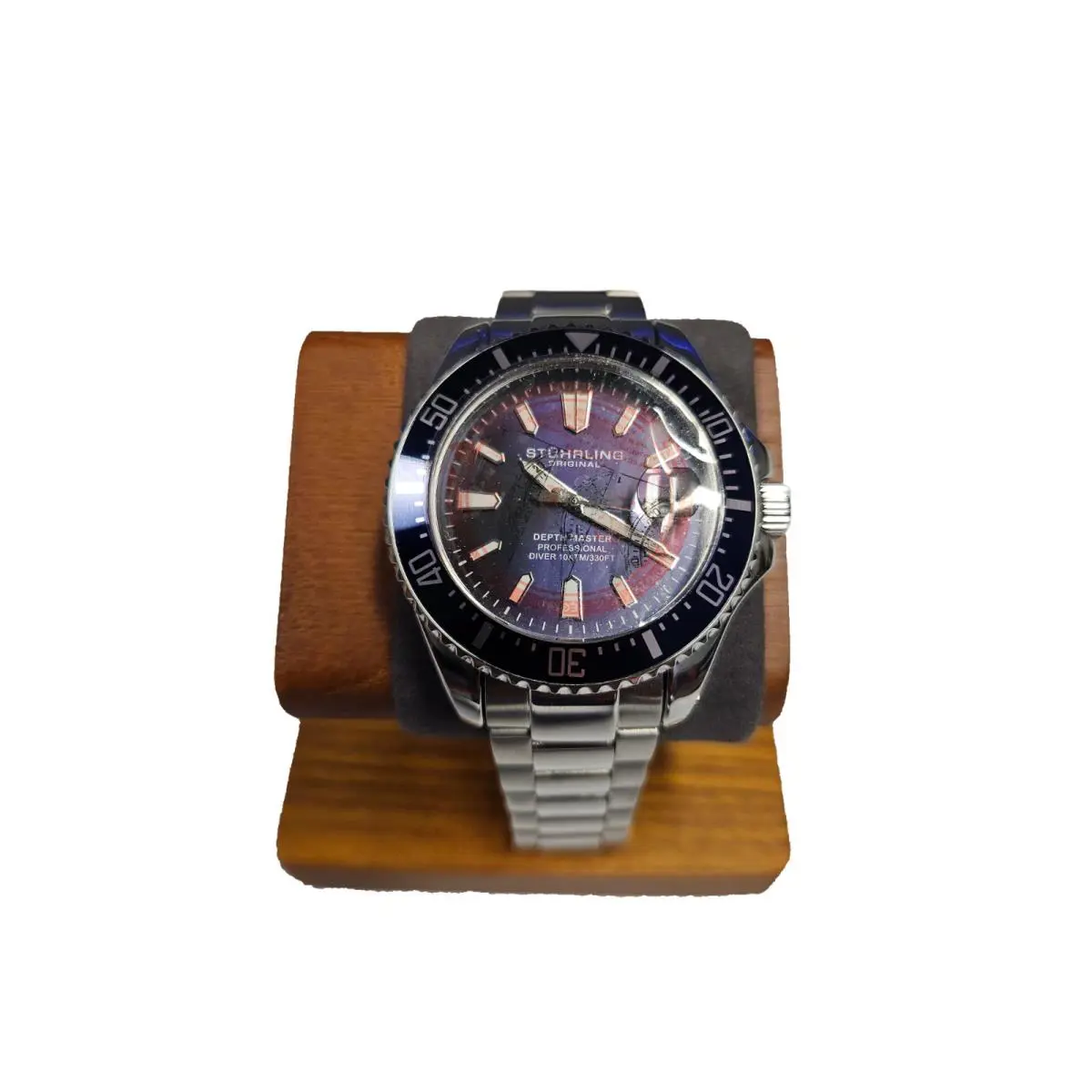 Stuhrling Mens Depthmaster Pro Diver Blue Dial 42mm Watch Bracelet Style by Stührling