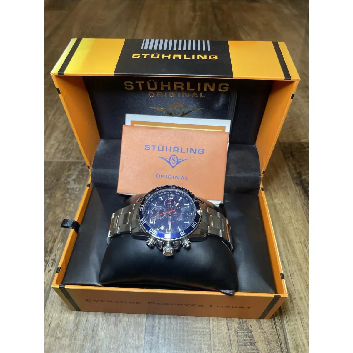 Stuhrling Stührling St Hrling Men s Chronograph Watch Blue Dial Stainless Steel