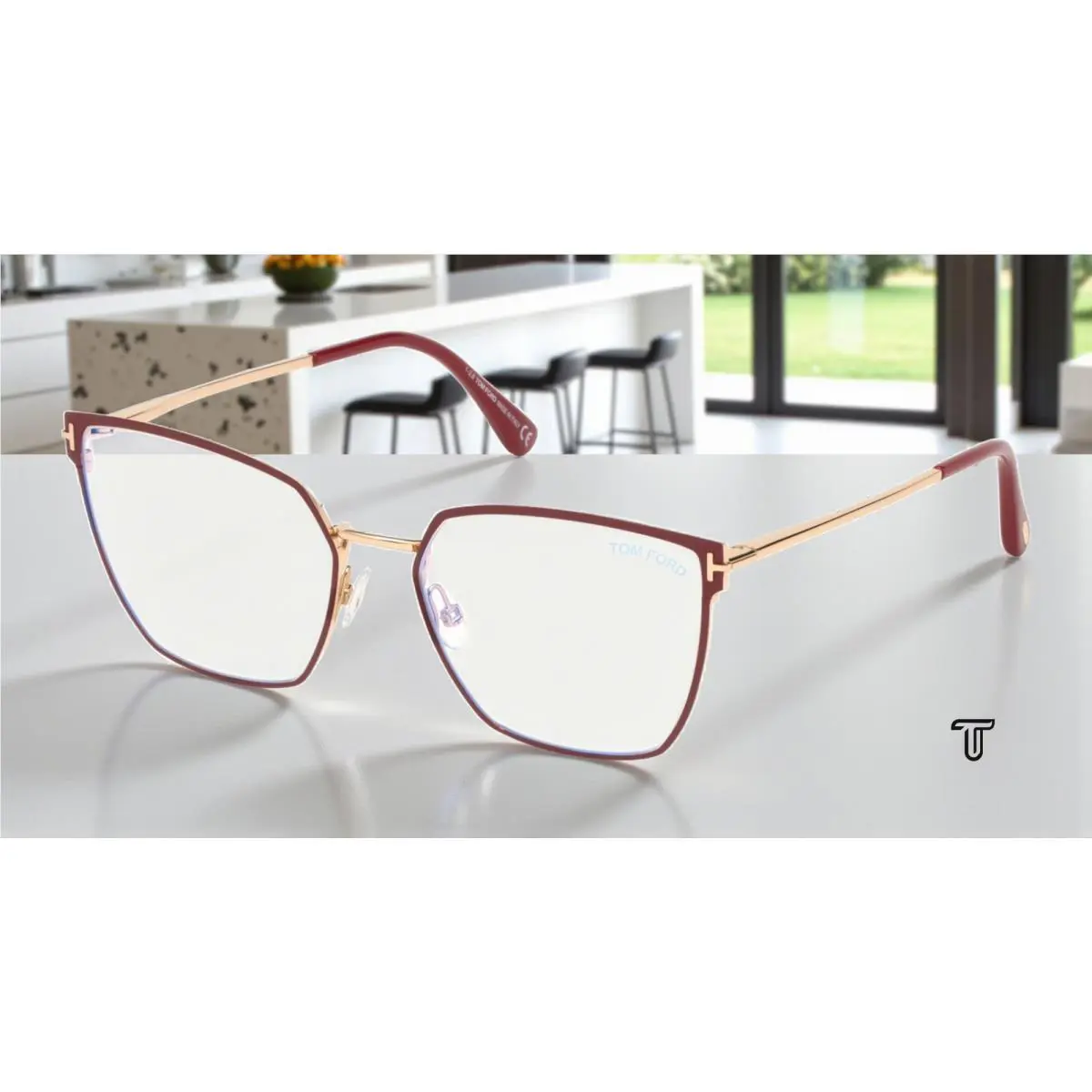 Tom Ford FT5574 069 Shiny Bordeaux Metal Blue Filter 55 mm Women`s Eyeglasses