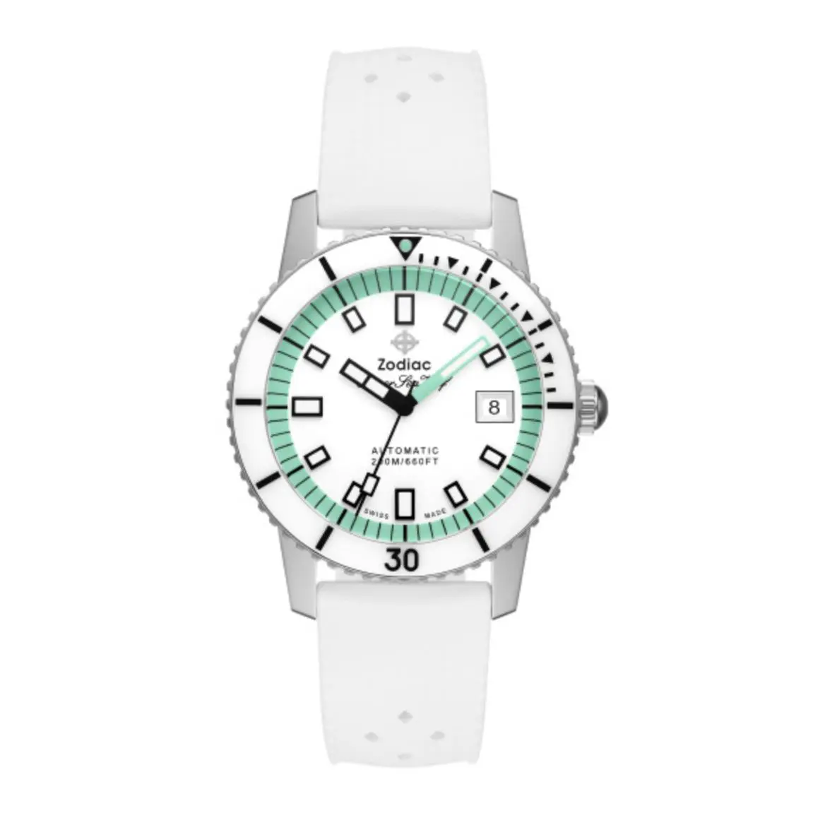 Super Sea Wolf Compression Automatic White Dial White Rubber Watch ZO9309 by Zodiac