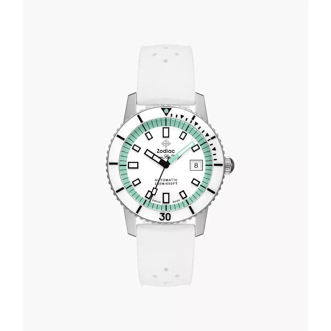 Zodiac Super Sea Wolf Compression Automatic White Dial White Rubber Watch ZO9309