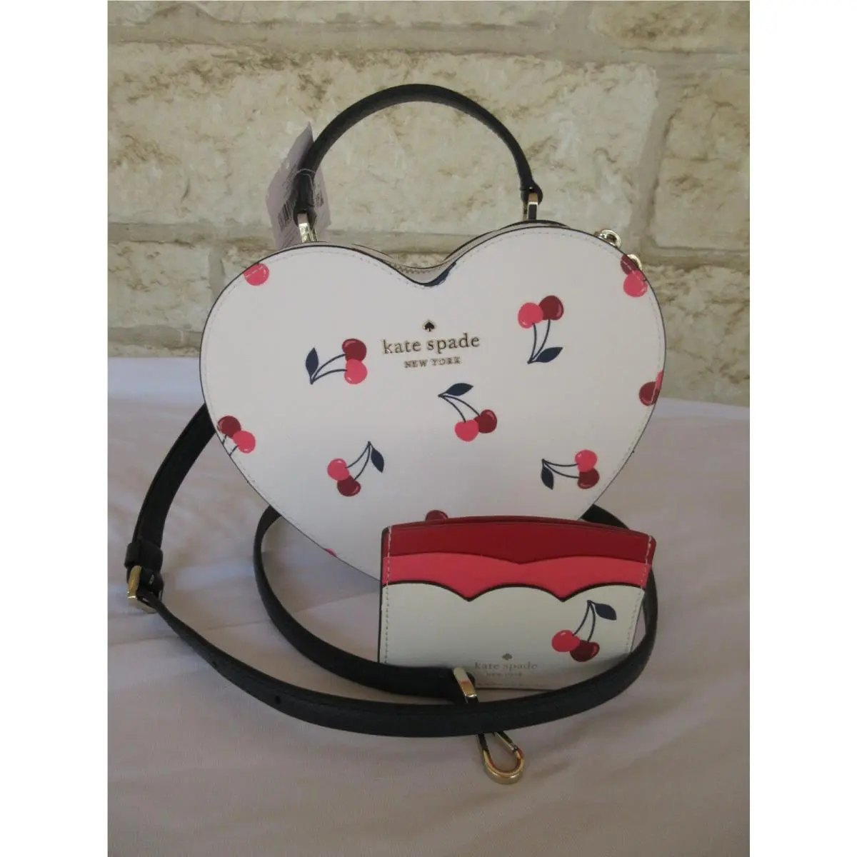 New York Love Shack Cherry Heart Crossbody+cardcase Set or Bag Only Heart Bag+Card case 2 piece set CHERRIES by Kate Spade