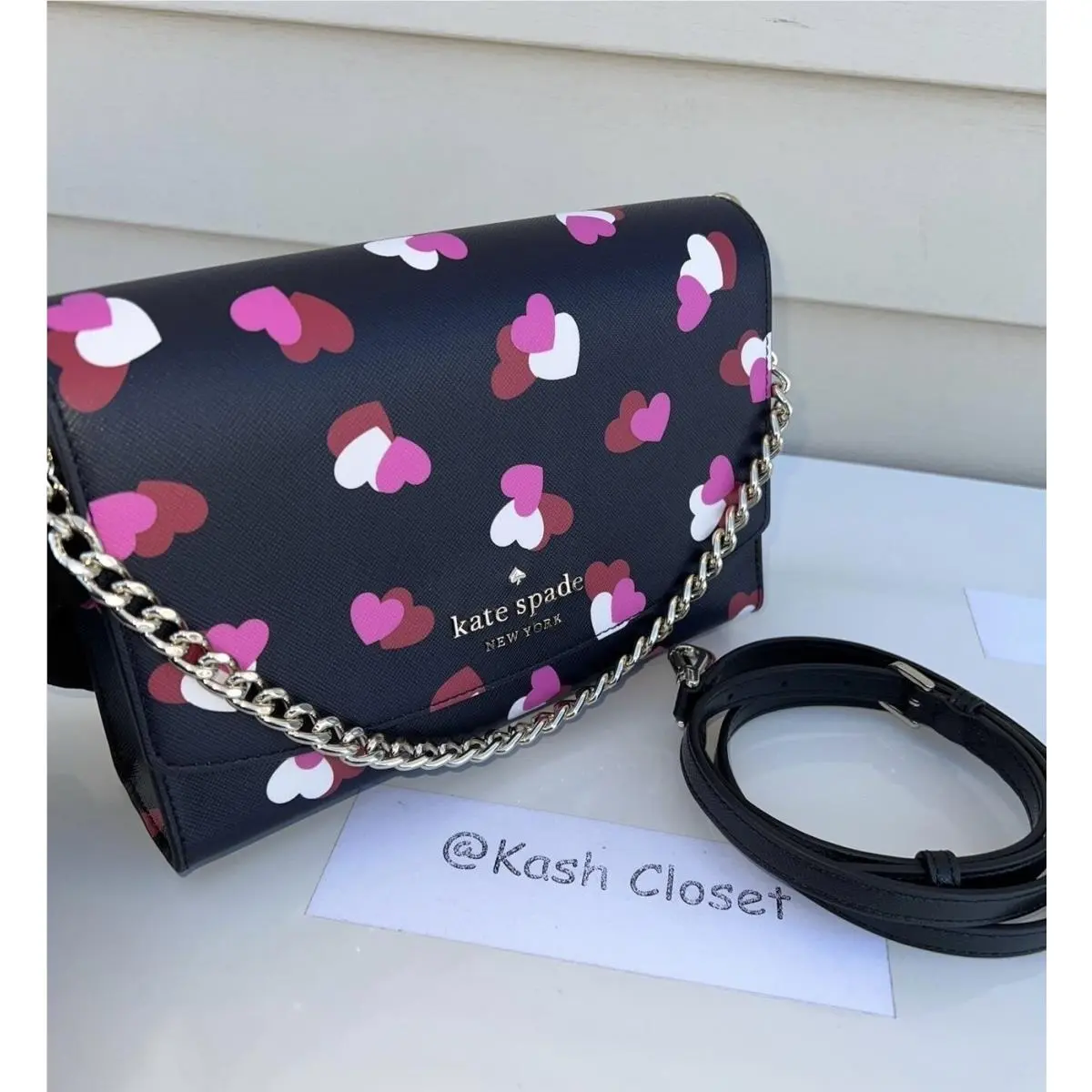 Crossbody Bag Carson Convertible Handbag Black Multi Heart Print by Kate Spade