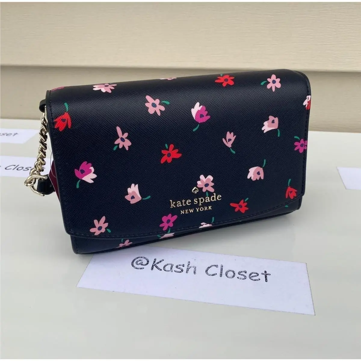 Kate Spade Crossbody Ditsy Buds Small Flap Purse Black Multi