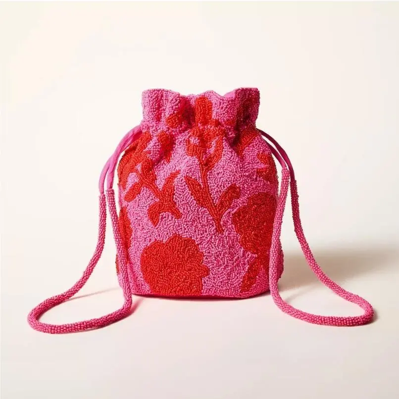 Kate Spade New York x Target Beaded Rose Drawstring Bucket Bag Pink with Red