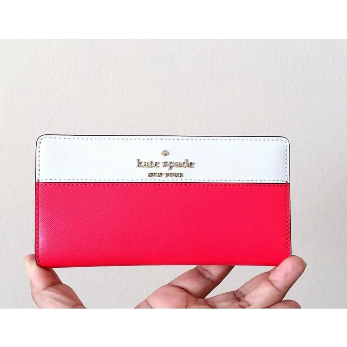 Kate Spade Wallet Large Slim Bifold Staci Colorblock Red Multi