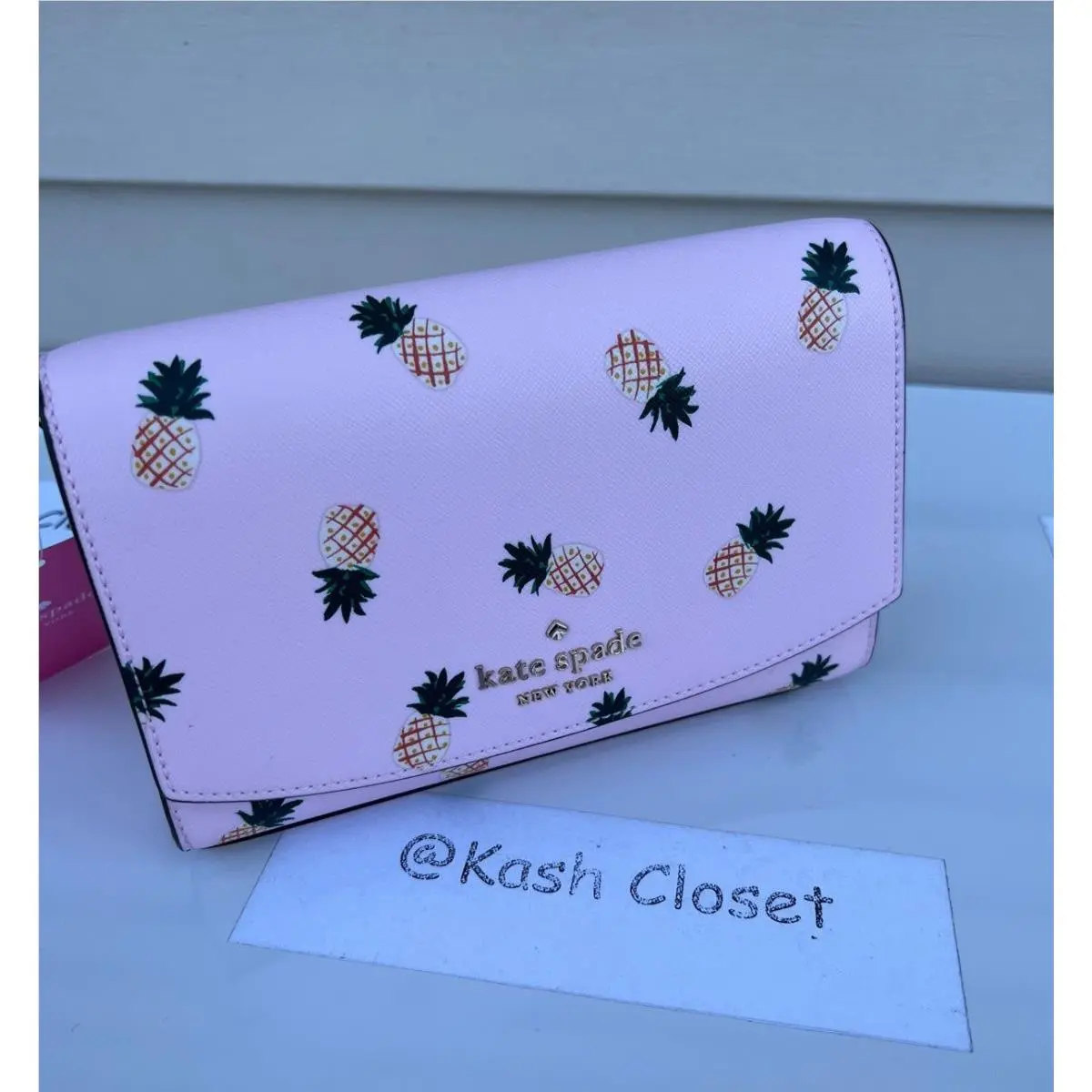 Kate Spade Flap Crossbody Staci Pineapple Printed Small Pink Multi