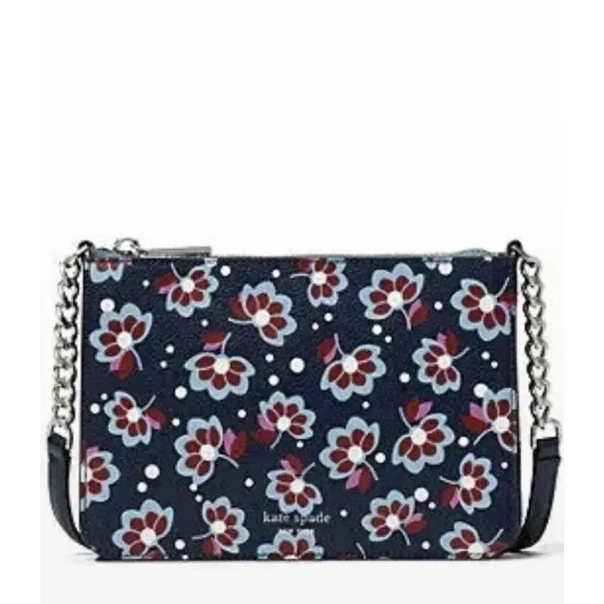 Kate Spade Leather Eva Seaside Blooms Chain Crossbody Bag Navy Multi