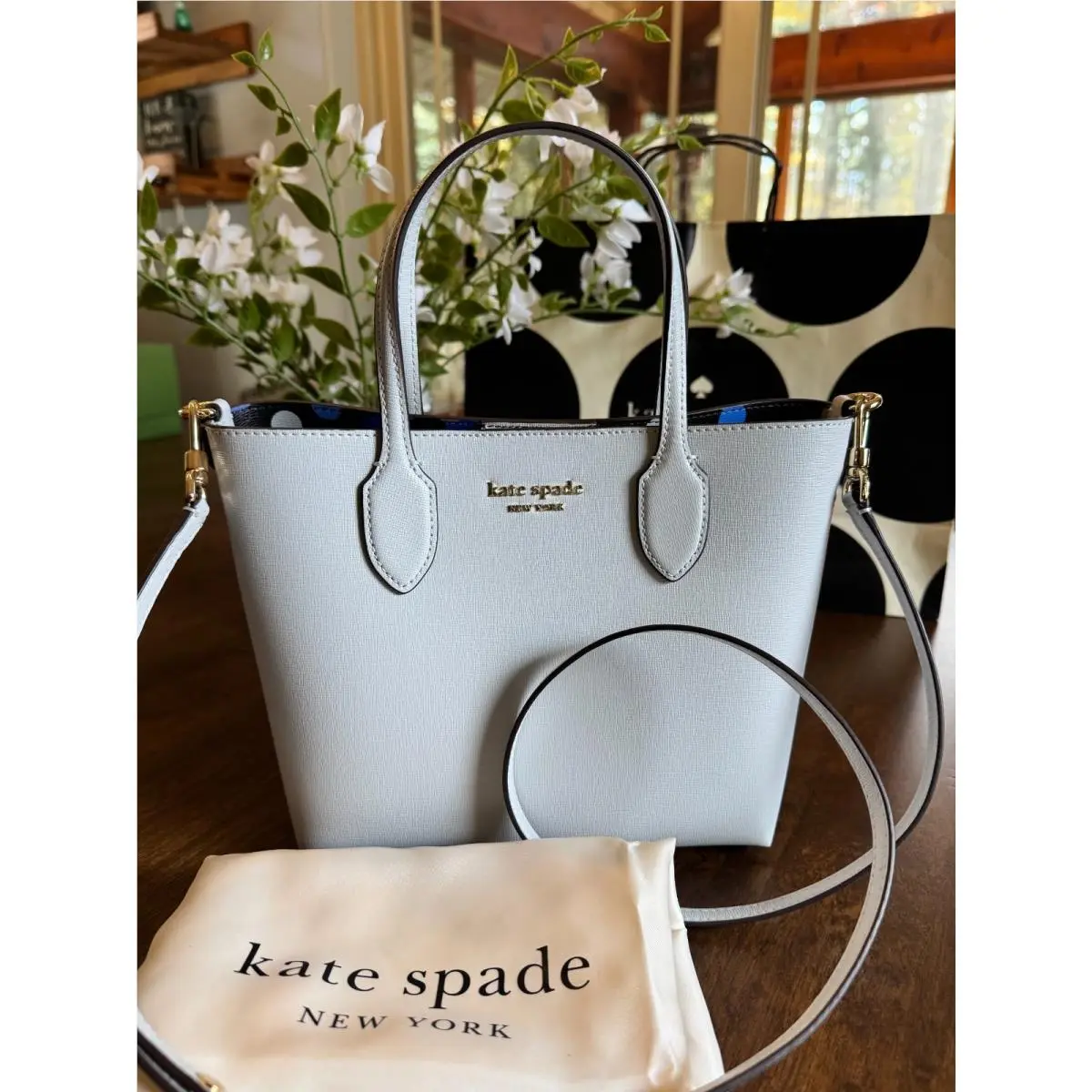 New Kate Spade Bleecker Medium Crossbody Tote with Dust Bag - Stone Path