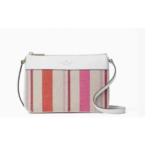Leila Striped Canvas Triple Gusset Crossbody WKR00521 by Kate Spade