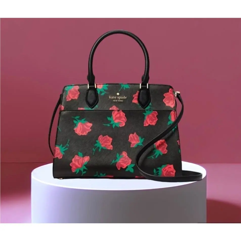 Kate Spade Satchel Medium Rose Printed Black Multi