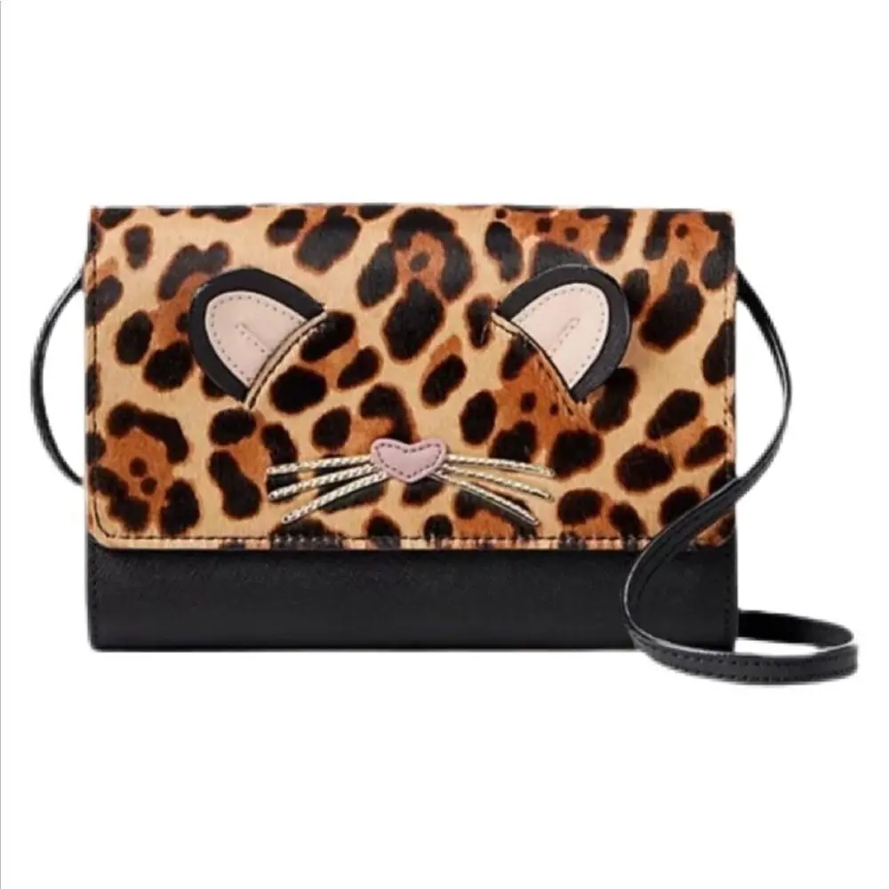 Women`s Black Kate Spade Run Wild Leopard Summer Crossbody Bag