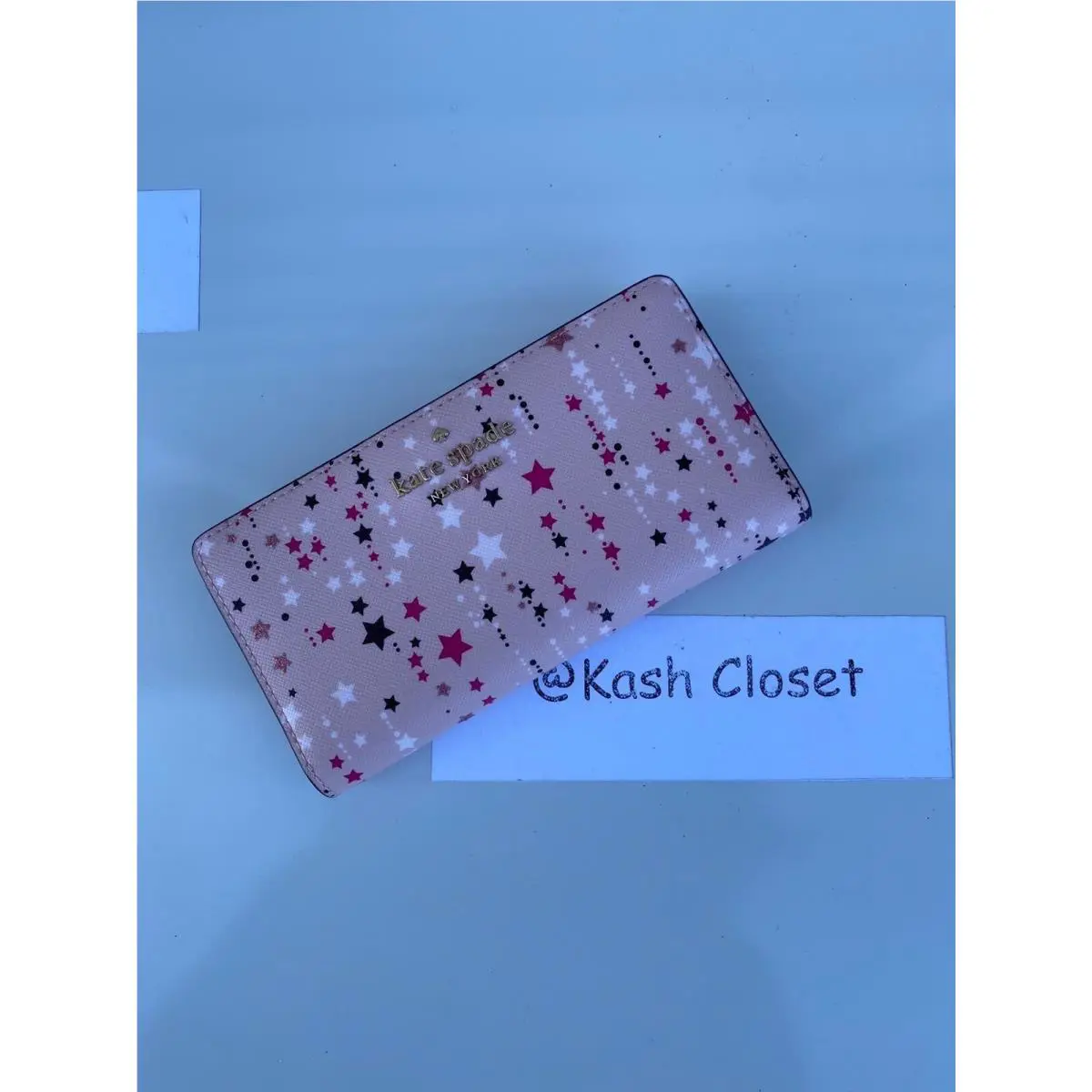 Kate Spade Wallet Twinkle Star Printed Large Bifold Slim Purse Pink