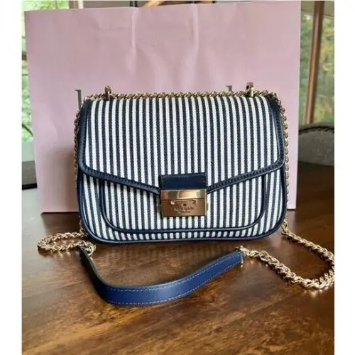 Kate Spade New York Carey Small Flap Shoulder Bag Striped KB552 Blue Multi