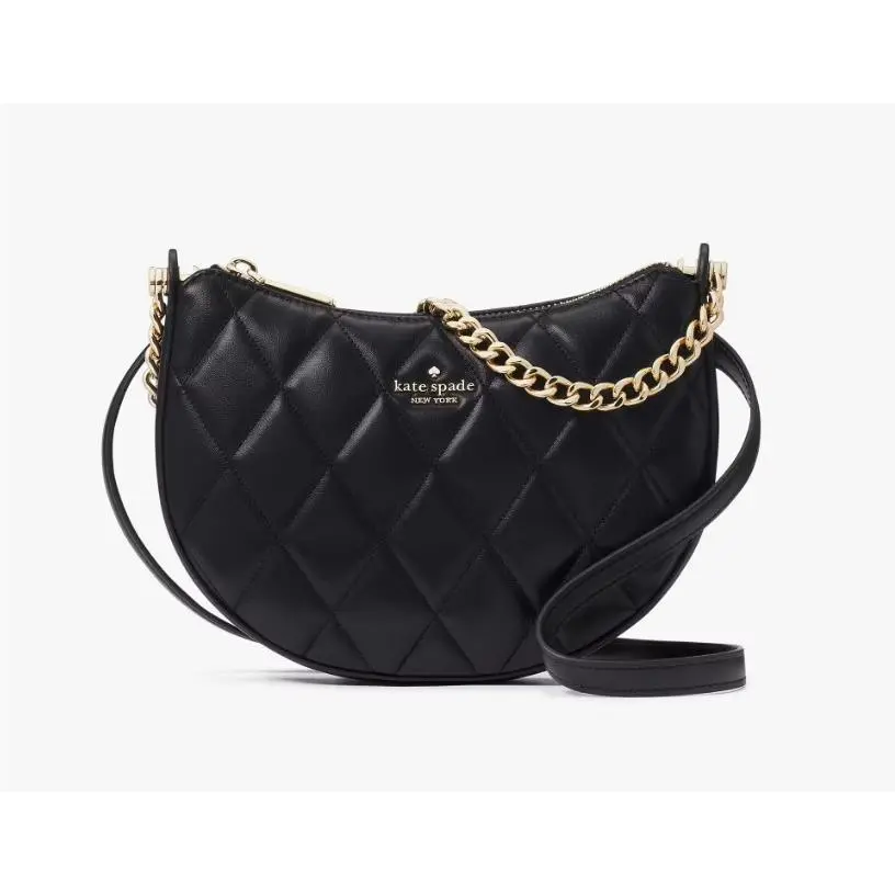 Kate Spade Carey Zip Top Crossbody Bag Quilted Smooth Leather Black