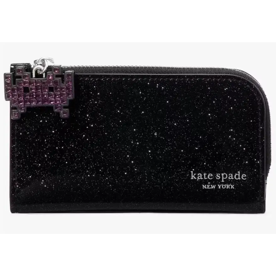 Space Invaders Small Slim Bifold Black Leather Wallet KI755 by Kate Spade