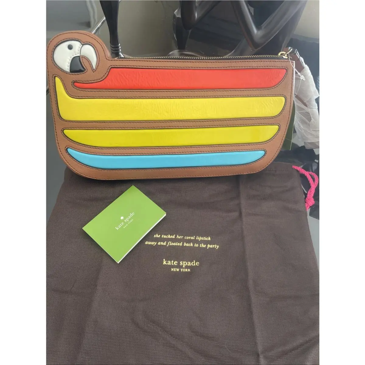 Kate Spade New York Macaw Parrot Cay Leather Handbag Clutch 278