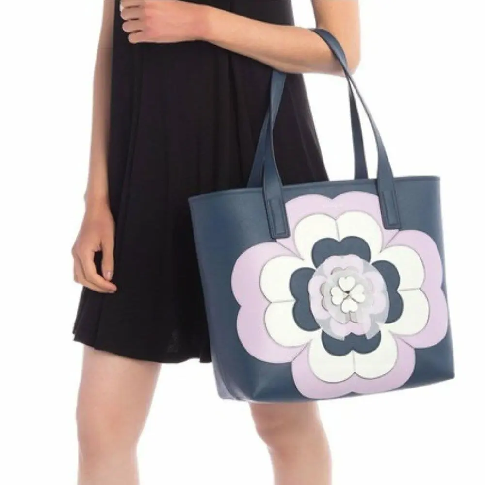 Blue  Reiley Spade Flower Applique Tote Bag by Kate Spade