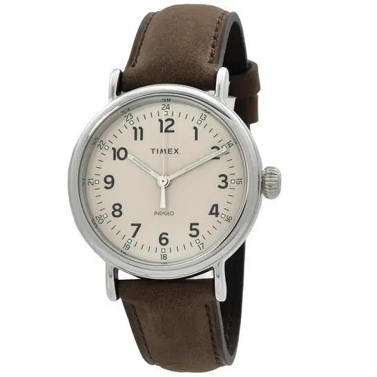 Timex Easy Reader Main Line Quartz Cream Dial Men`s Watch TW2V27800 - Dial: Cream, Band: Brown, Bezel: Silver-tone