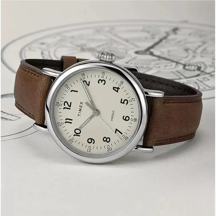 Timex Easy Reader Main Line Men`s Watch Cream Dial Brown Leather 40mm TW2V27800